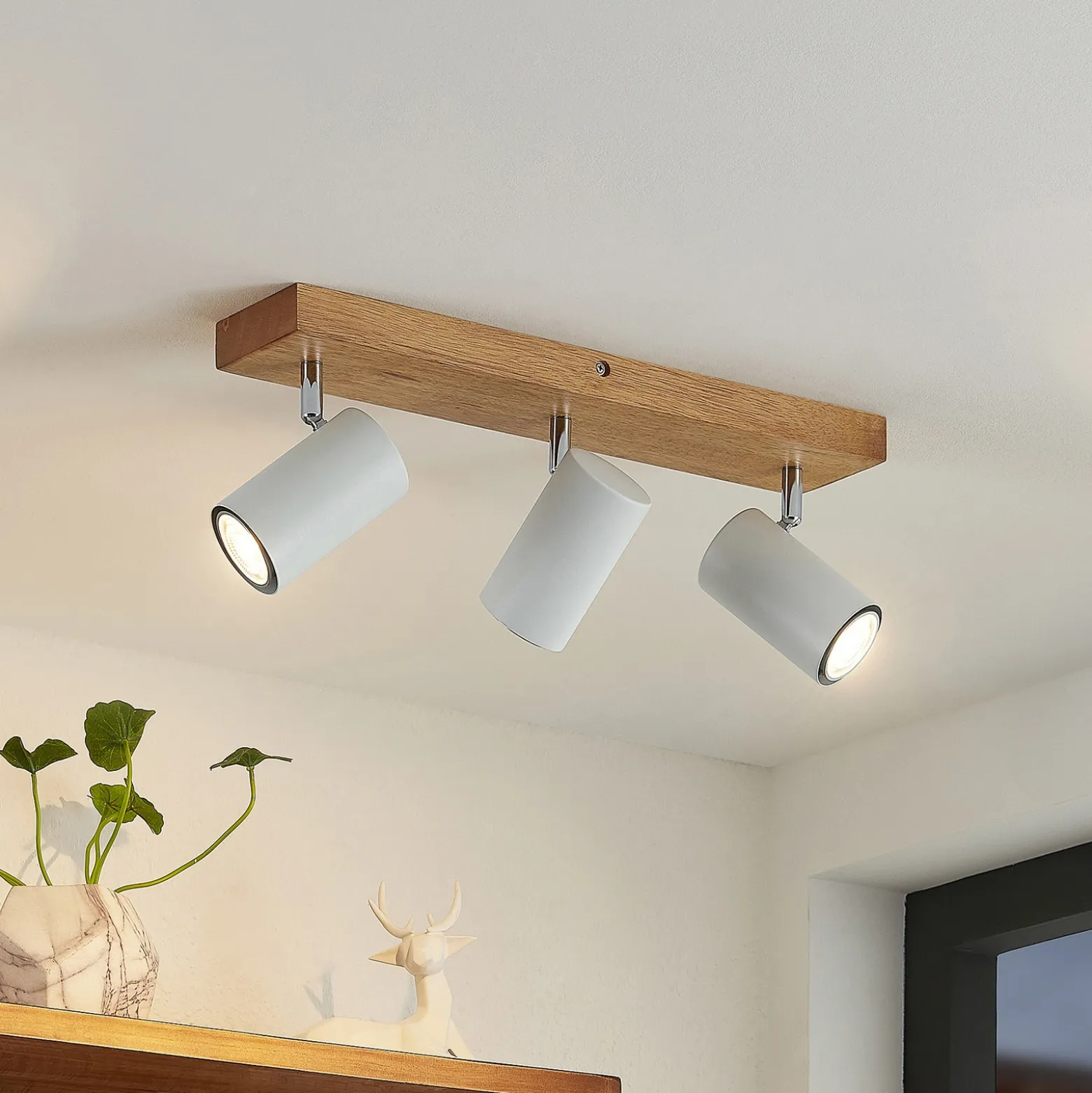 Lindby Maniva downlight de techo, 44 cm, 3 luces, blanco, GU10