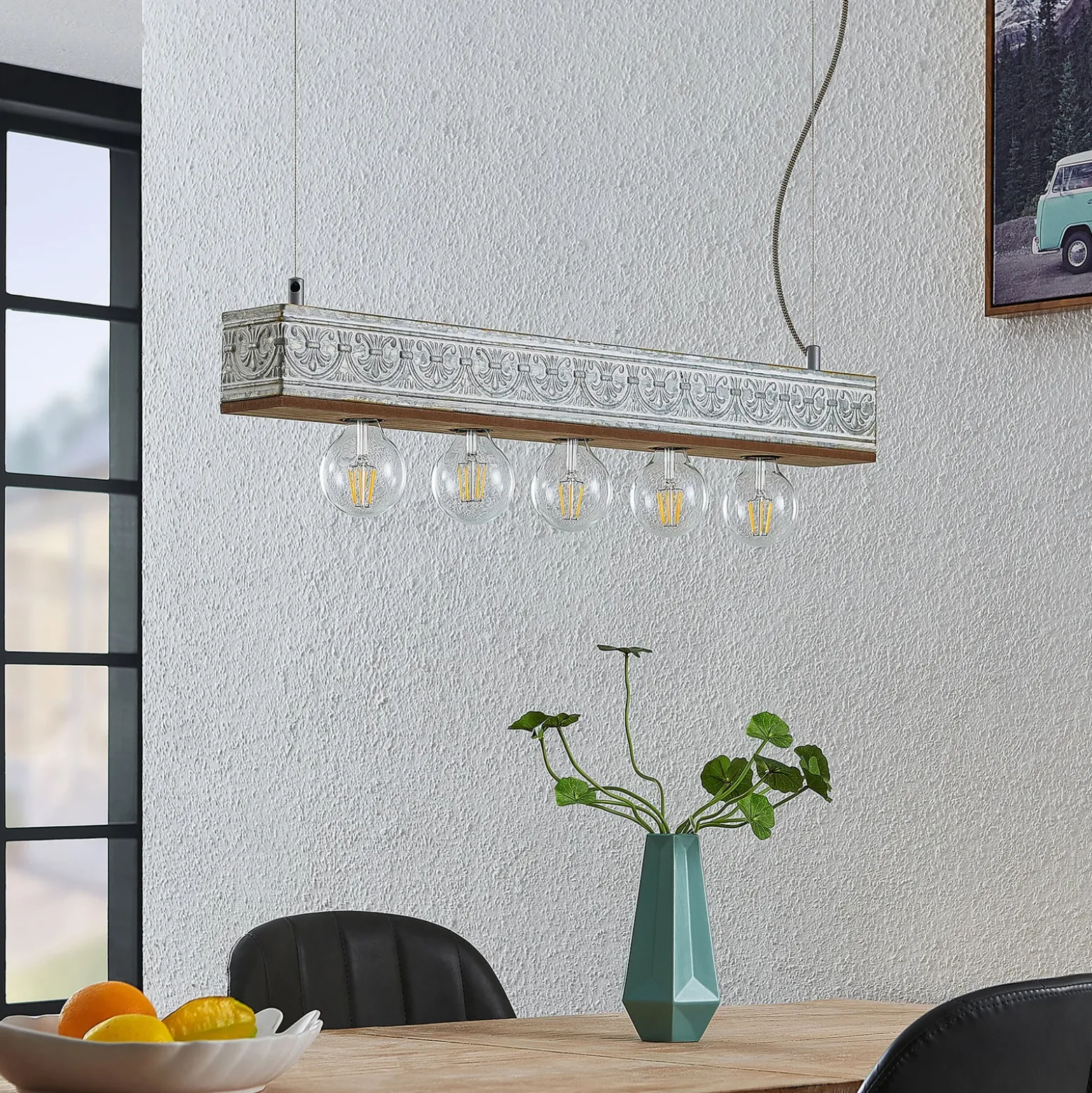 Lindby Mella colgante, motivo ornamental, 5 luces