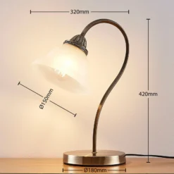 Lindby Mialina lámpara de mesa, 42 cm, blanco, cristal, metal