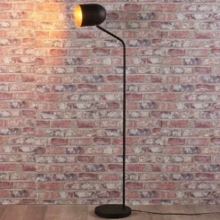 Lindby Morik lámpara de pie, 1 luz, negro/oro, metal