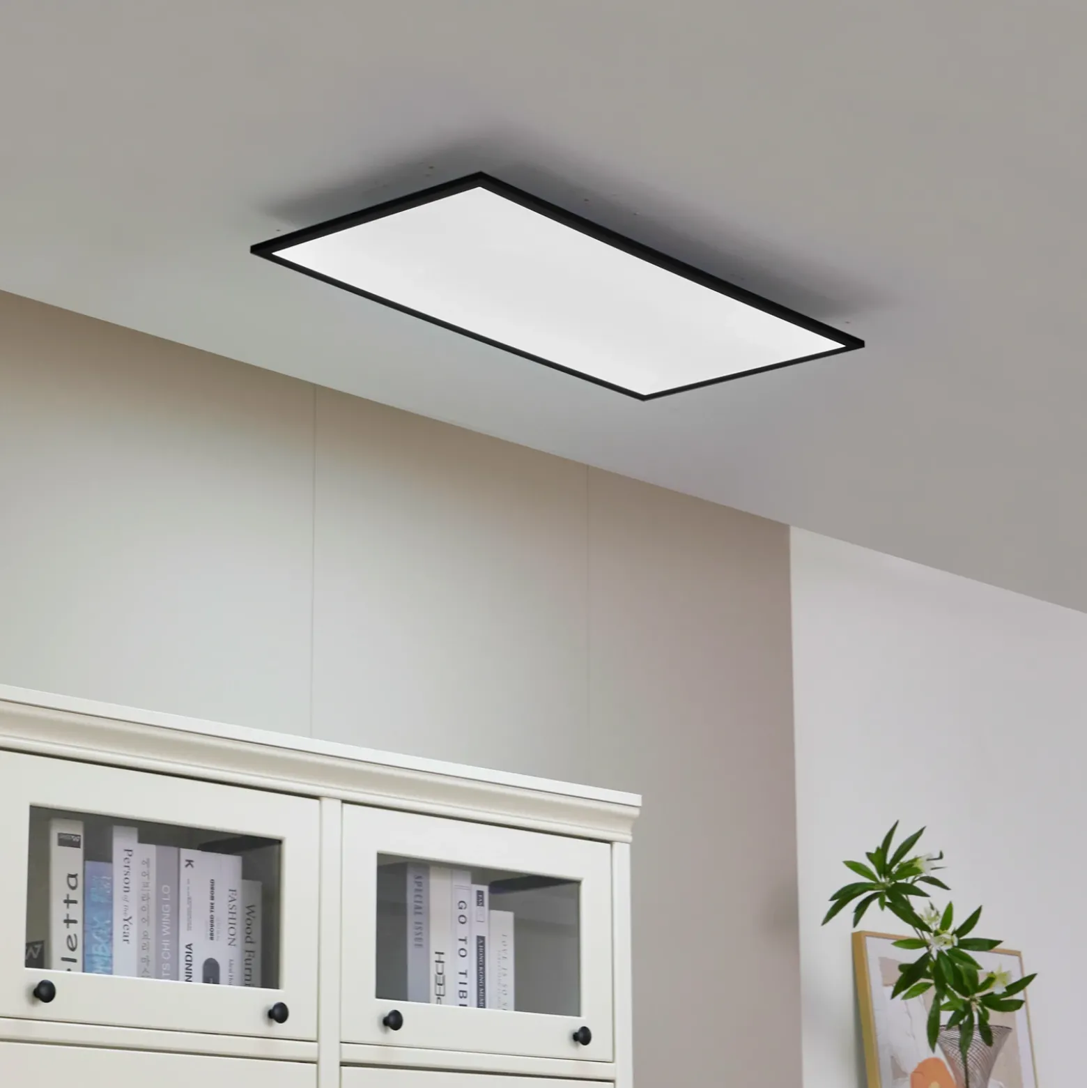 Lindby panel LED Lamin, negro, 80 cm, CCT, atenuable, control remoto