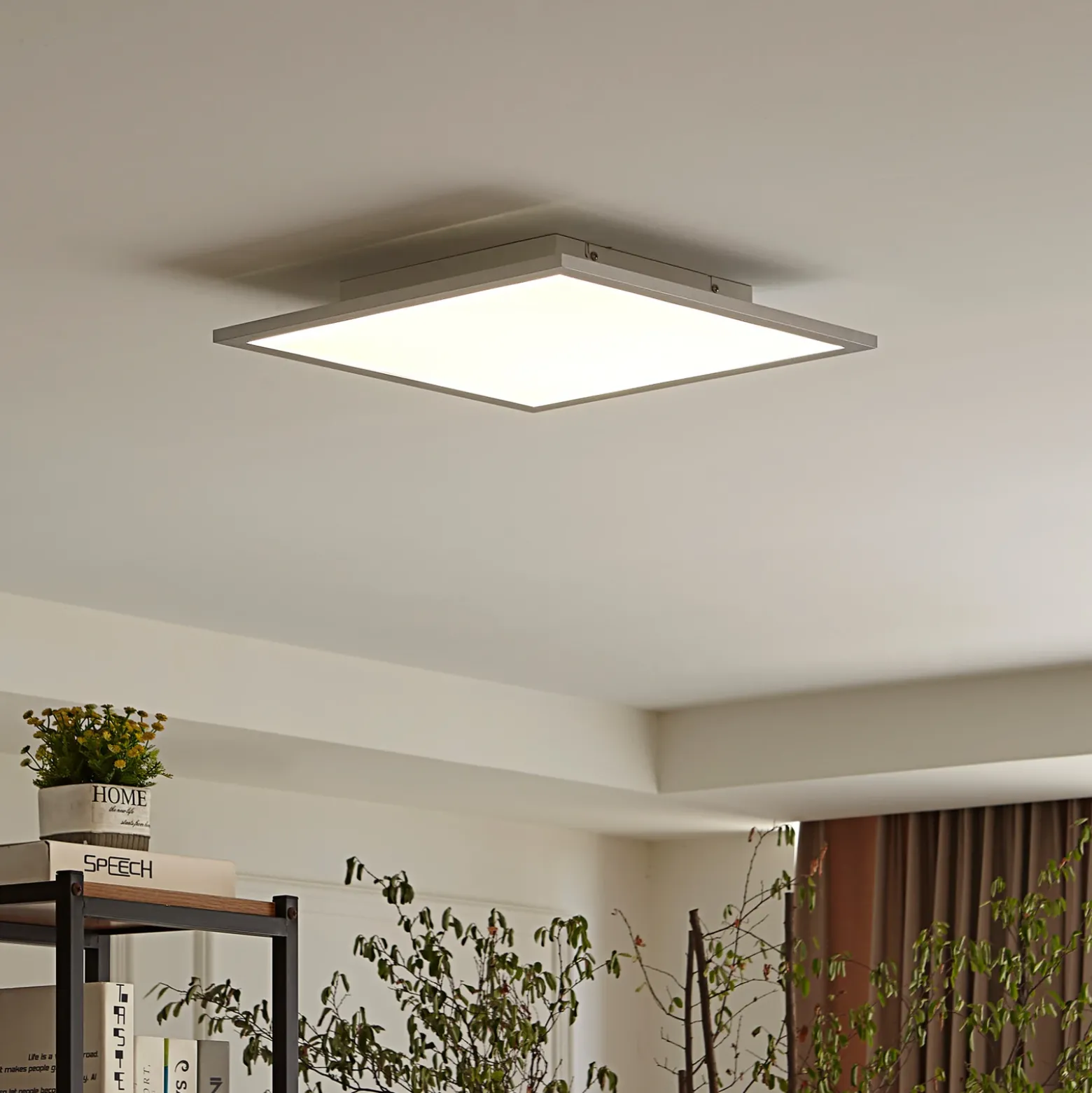 Lindby panel LED Livel, 4000K, 40 cm x 40 cm, plata, metal