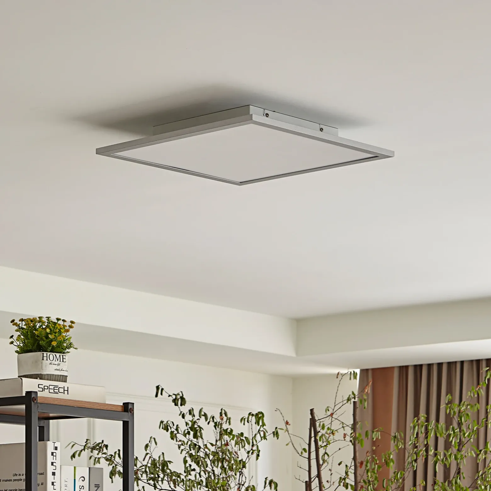 Lindby panel LED Livel, 4000K, 40 cm x 40 cm, plata, metal