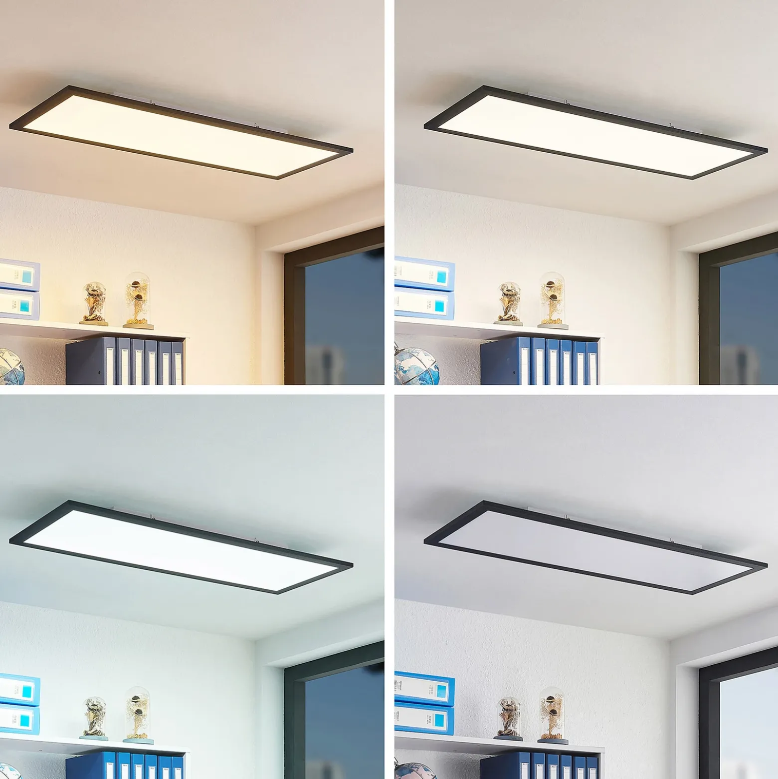 Lindby Panel LED Nelios, 80 x 30 cm, CCT, negro, metal
