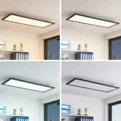 Lindby Panel LED Nelios, 80 x 30 cm, CCT, negro, metal