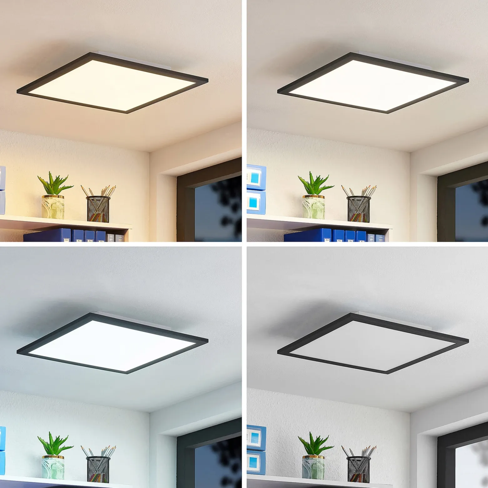 Lindby Panel LED Nelios, 40 x 40 cm, CCT, negro, metal