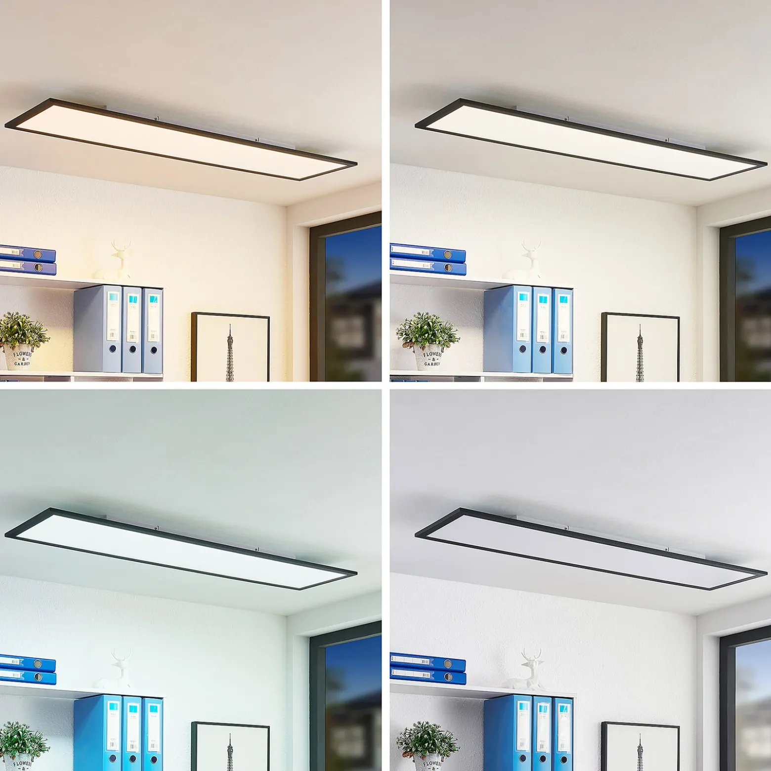 Lindby Panel LED Nelios, 120 x 30 cm, CCT, negro, metal