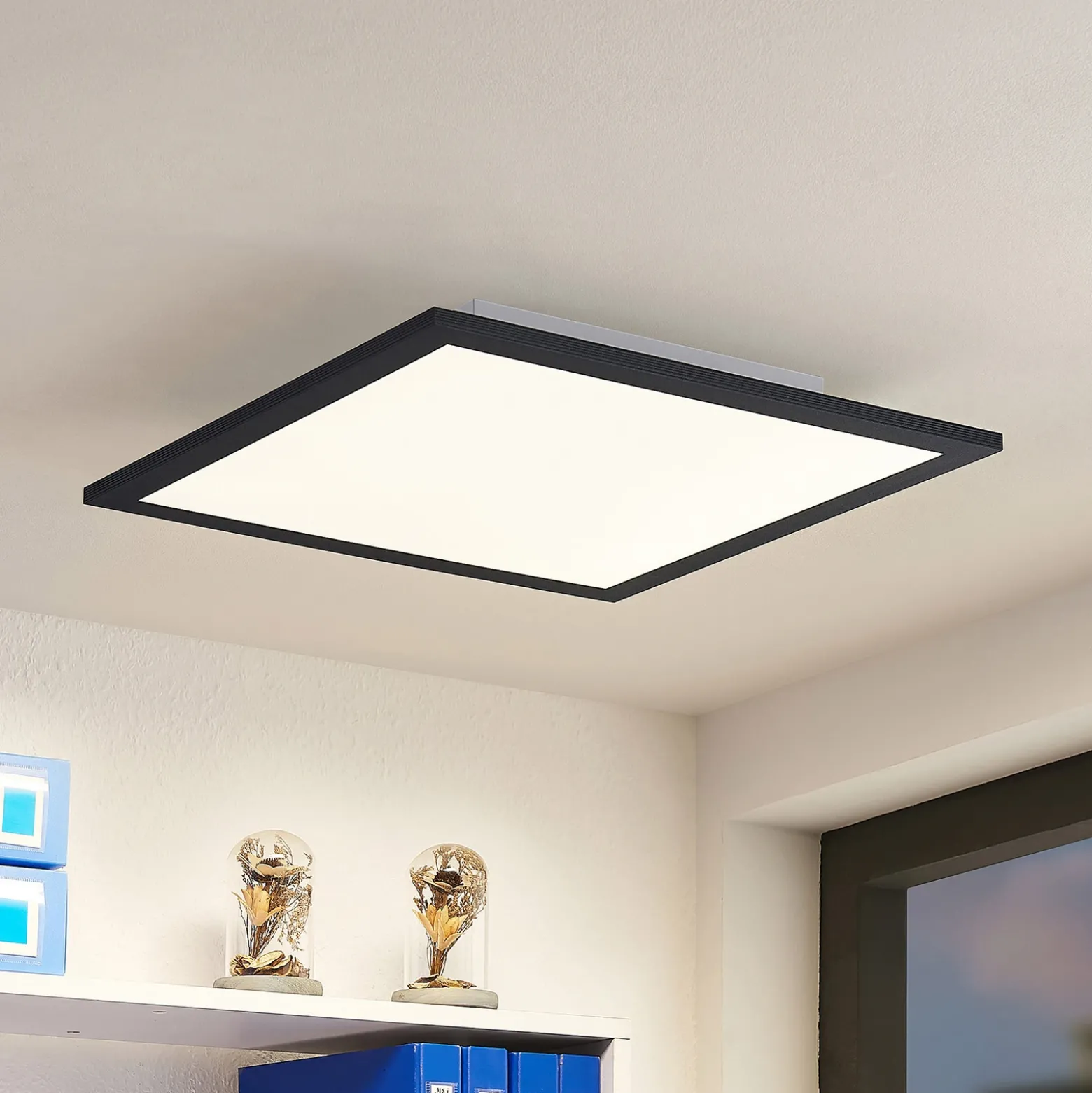 Lindby Panel LED Nelios, 40 x 40 cm, 4.000 K, negro, metal