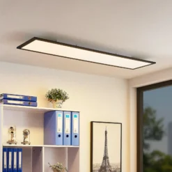 Lindby Panel LED Nelios, 120 x 30 cm, 4000K, negro, metal