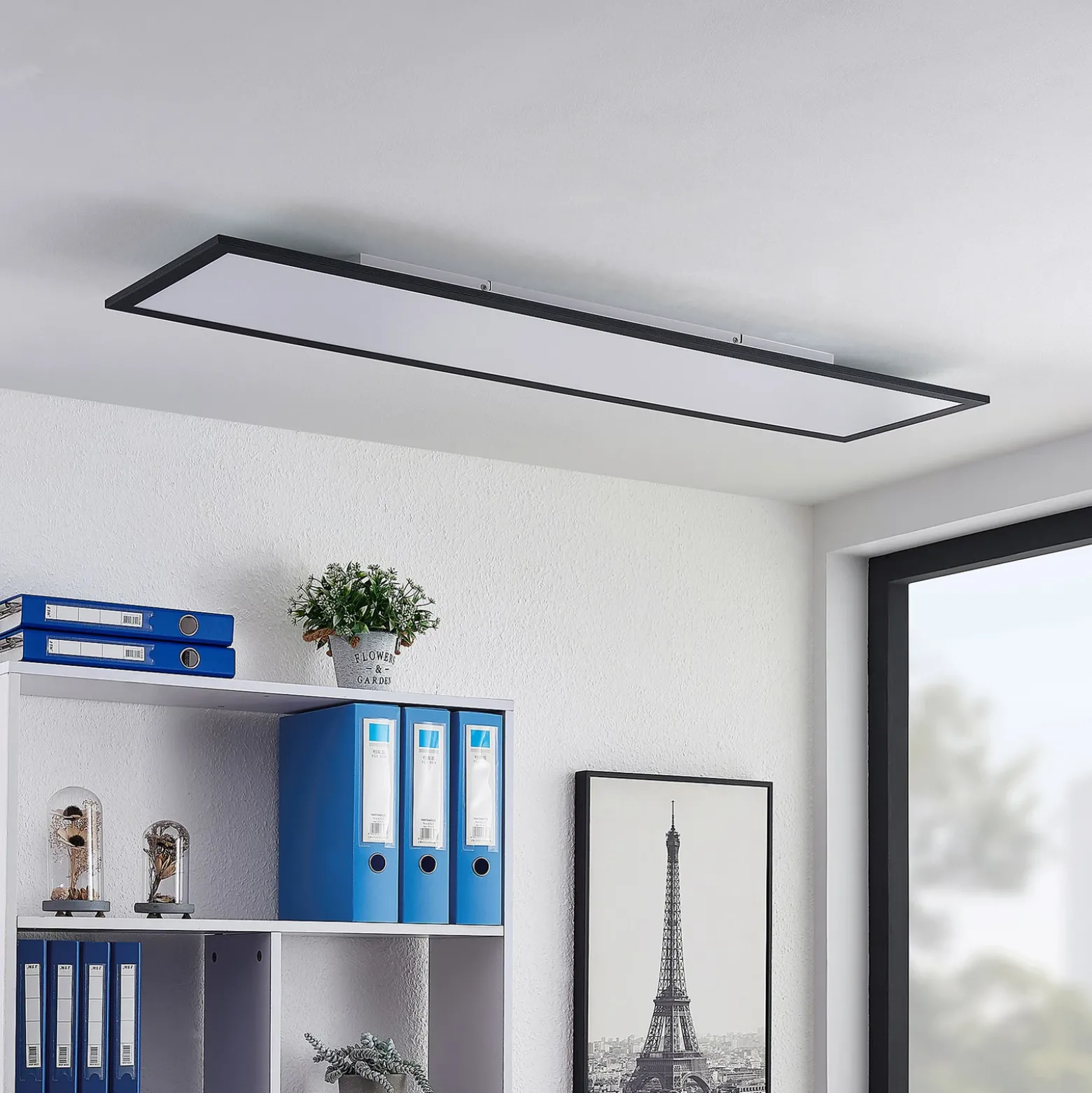Lindby Panel LED Nelios, 120 x 30 cm, 4000K, negro, metal