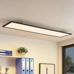 Lindby Panel LED Nelios, 120 x 30 cm, 4000K, negro, metal