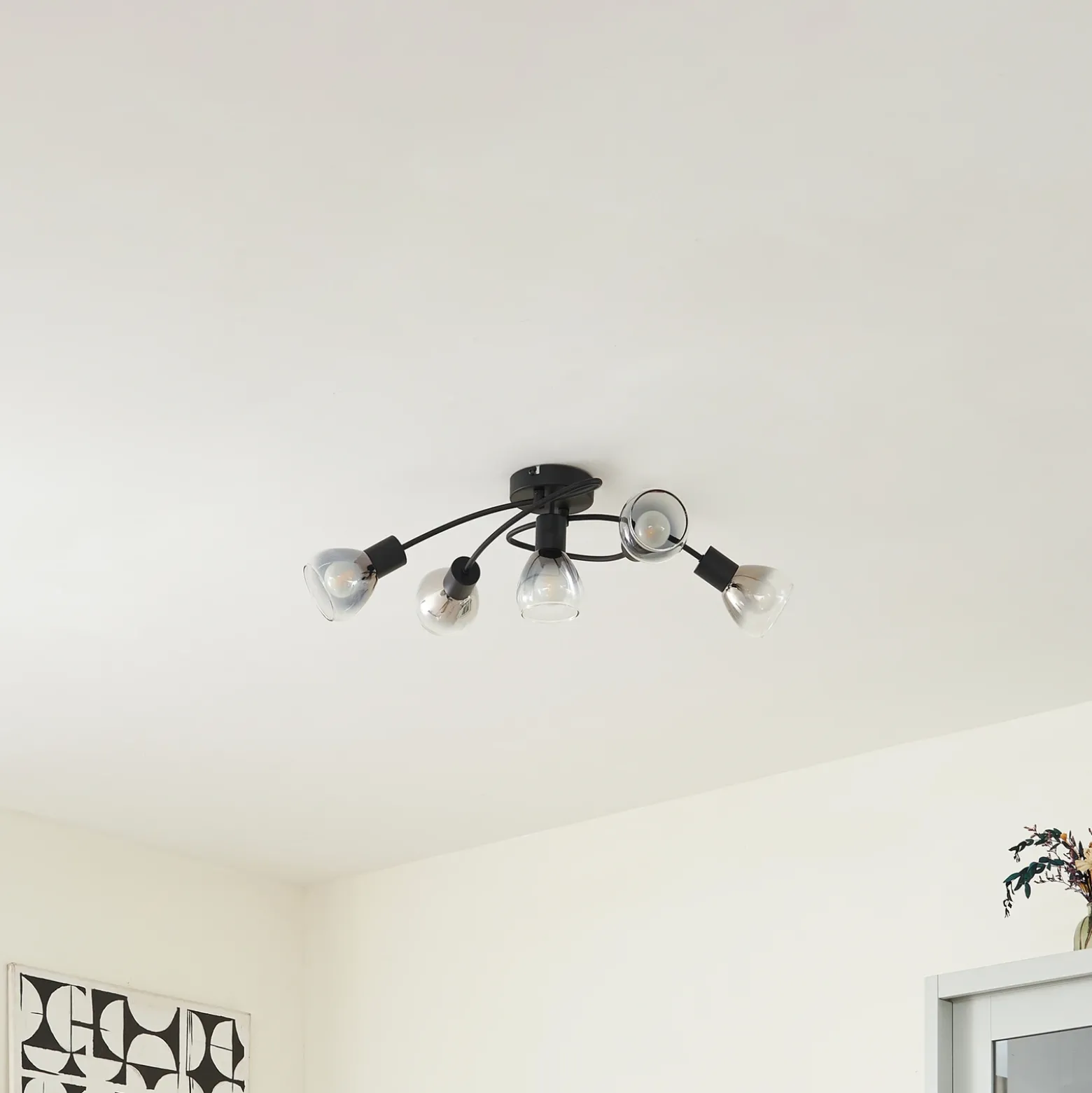 Lindby Pendura plafón, 5 luces, negro, cristal