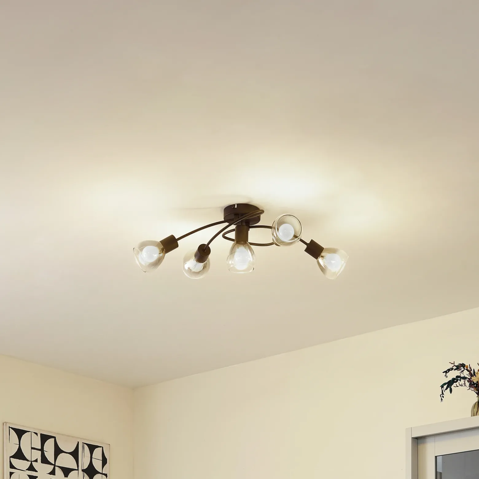 Lindby Pendura plafón, 5 luces, negro, cristal
