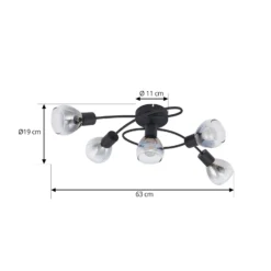 Lindby Pendura plafón, 5 luces, negro, cristal