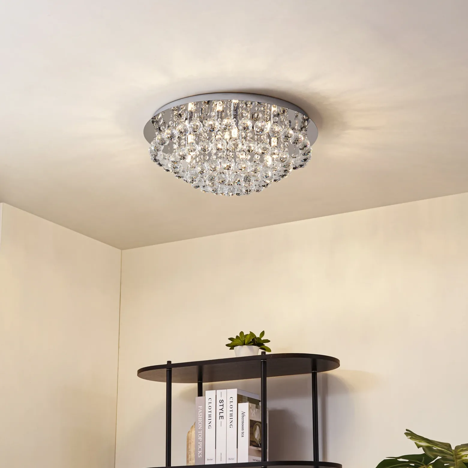 Lindby plafón Antonino, 8 luces, cromo, cristal, 55cm