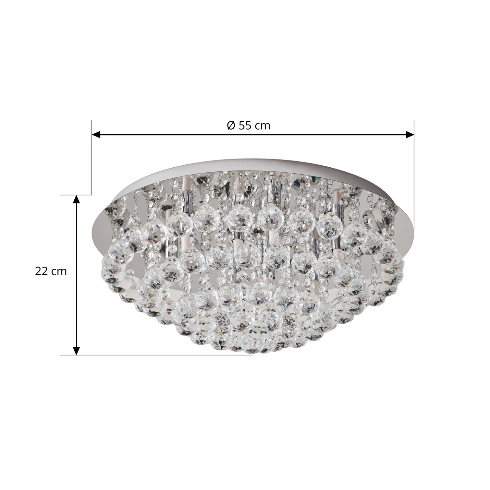 Lindby plafón Antonino, 8 luces, cromo, cristal, 55cm