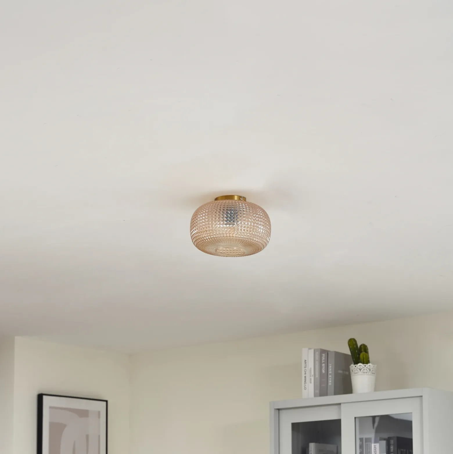 Lindby Plafón Hildur, Ø 25 cm, ámbar, cristal
