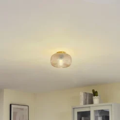 Lindby Plafón Hildur, Ø 25 cm, ámbar, cristal