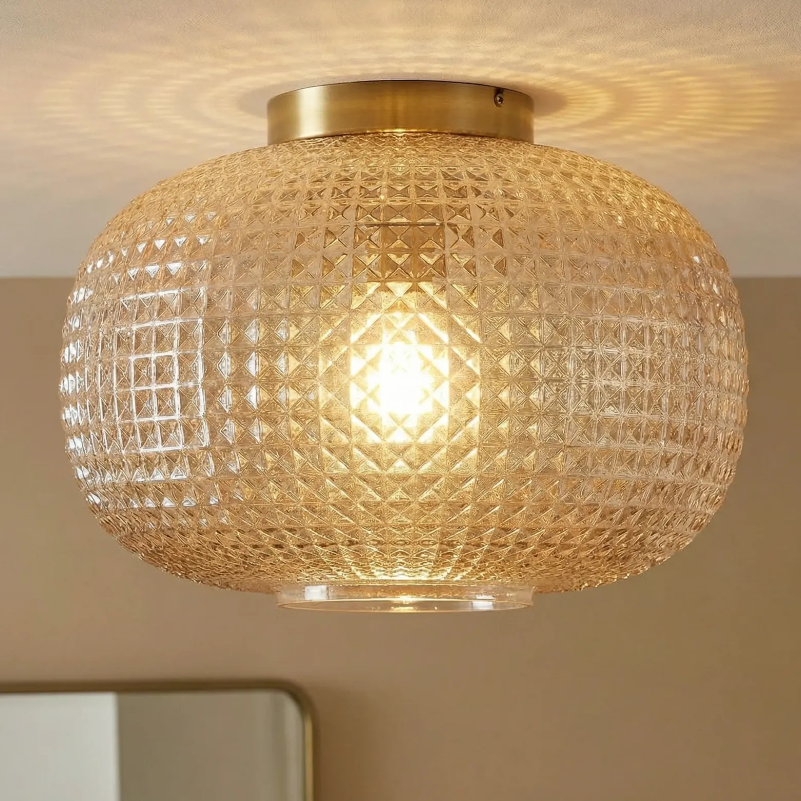 Lindby Plafón Hildur, Ø 25 cm, ámbar, cristal