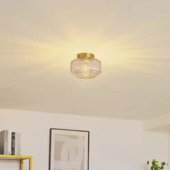 Lindby Plafón Hildur, ámbar, cristal, Ø 22 cm