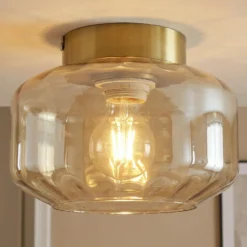 Lindby Plafón Hildur, ámbar, cristal, Ø 22 cm