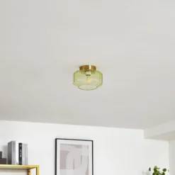 Lindby Plafón Hildur, verde, cristal, Ø 22 cm