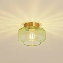 Lindby Plafón Hildur, verde, cristal, Ø 22 cm