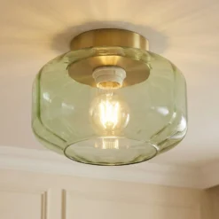 Lindby Plafón Hildur, verde, cristal, Ø 22 cm