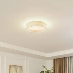 Lindby Plafón LED Eilif, tela, blanco, Ø 40 cm, CCT