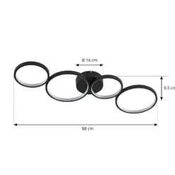Lindby Plafón LED Evengeline, negro, aluminio, 88 cm
