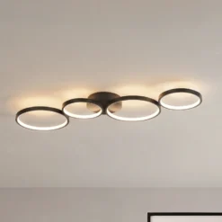 Lindby Plafón LED Evengeline, negro, aluminio, 88 cm