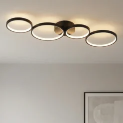 Lindby Plafón LED Evengeline, negro, aluminio, 88 cm