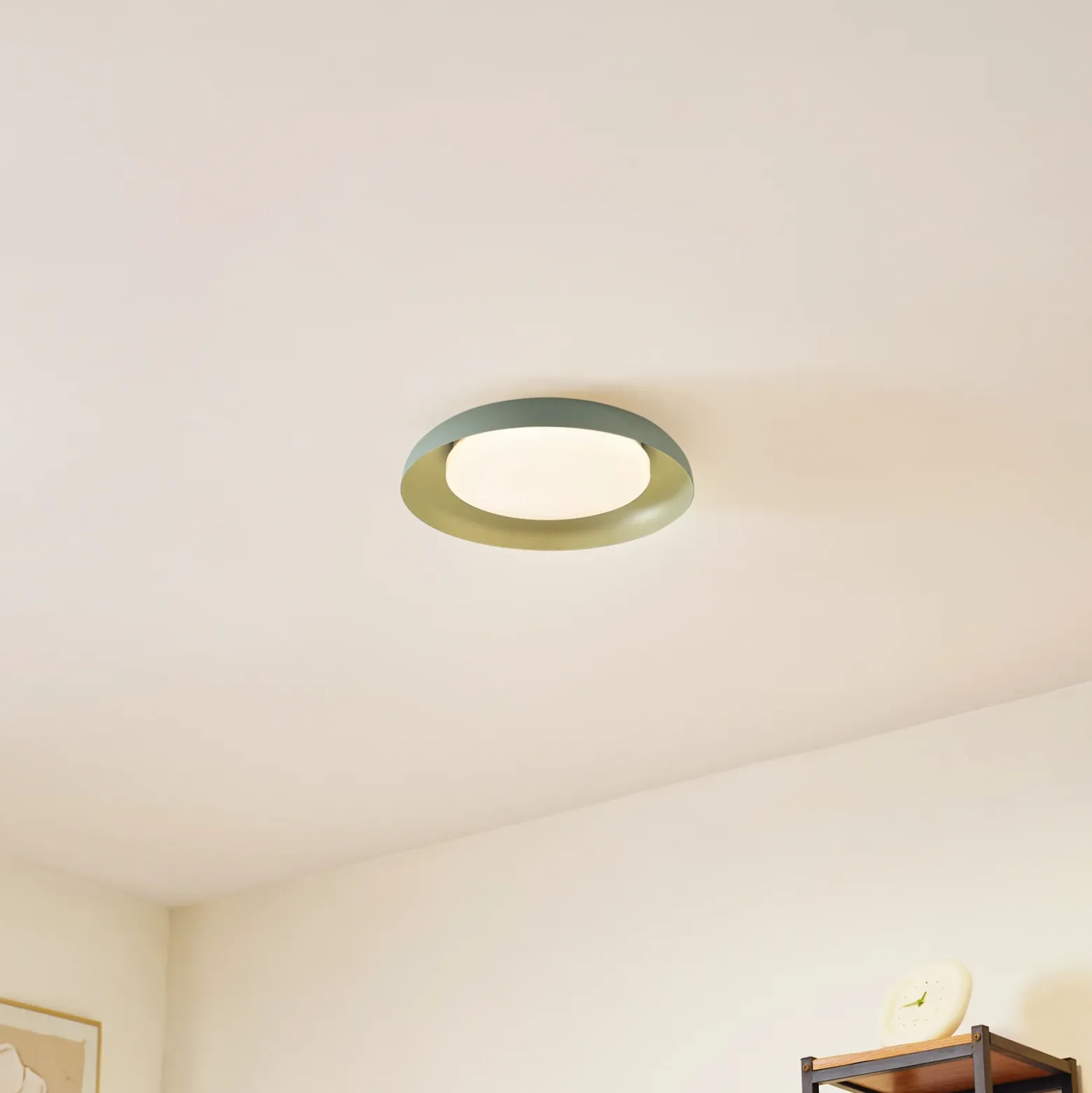 Lindby Plafón LED Florie, verde, metal, Ø 40 cm