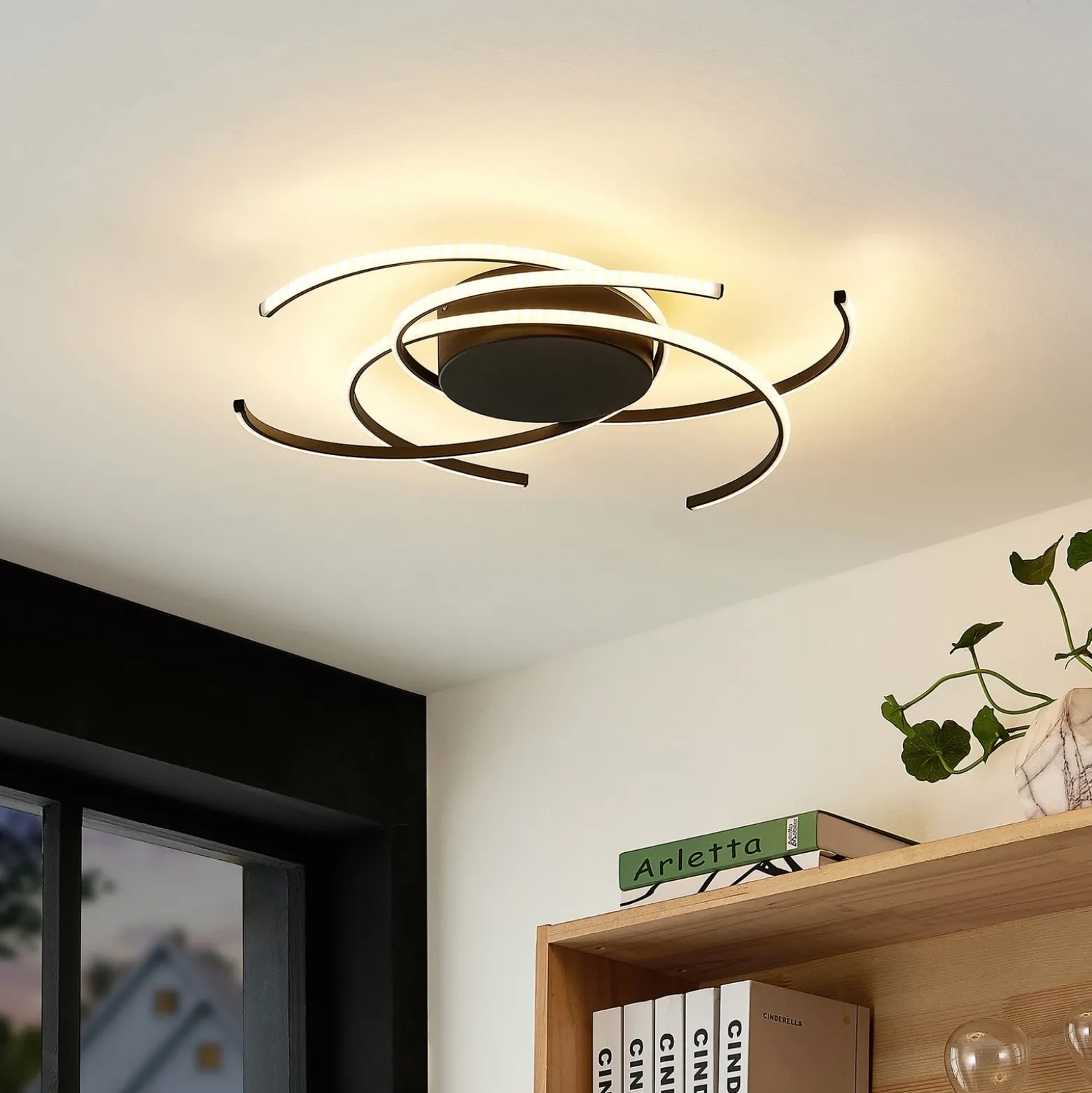 Lindby plafón LED, Hamza, Ø 49 cm, negro, aluminio