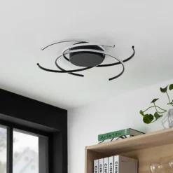 Lindby plafón LED, Hamza, Ø 49 cm, negro, aluminio