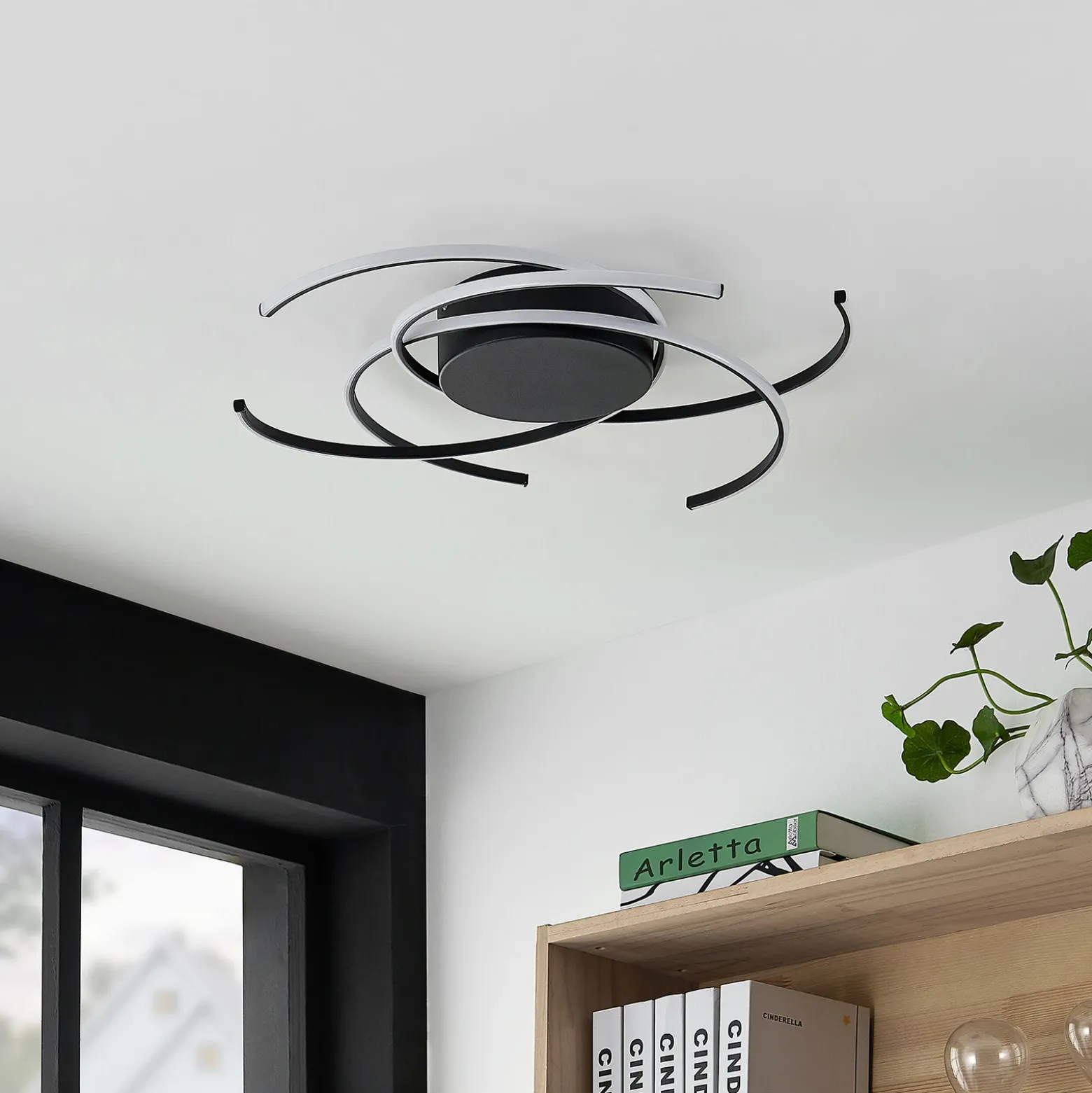 Lindby plafón LED, Hamza, Ø 49 cm, negro, aluminio