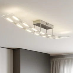 Lindby Plafón LED Jarda, cristal, 134 cm de largo, atenuable