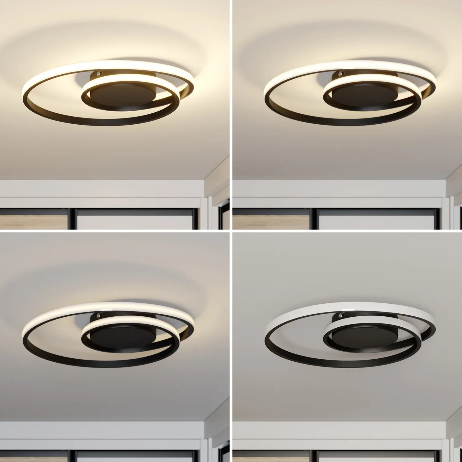 Lindby plafón LED Kyron, negro, aluminio, atenuable, Ø45cm