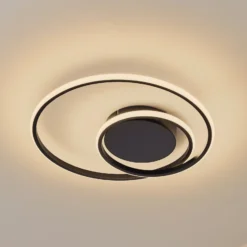Lindby plafón LED Kyron, negro, aluminio, atenuable, Ø45cm