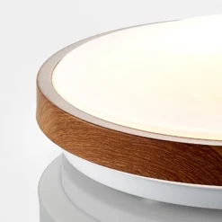 Lindby Plafón LED Mendosa, redondo, madera clara, Ø 29cm