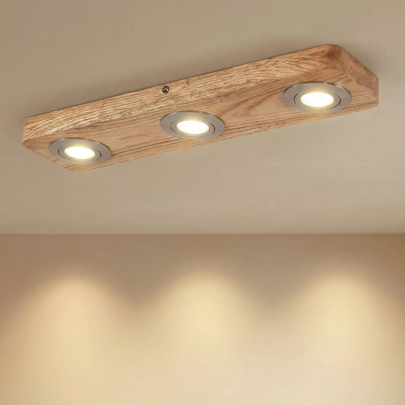 Lindby Plafón LED Mikari, 48 cm, madera, orientable