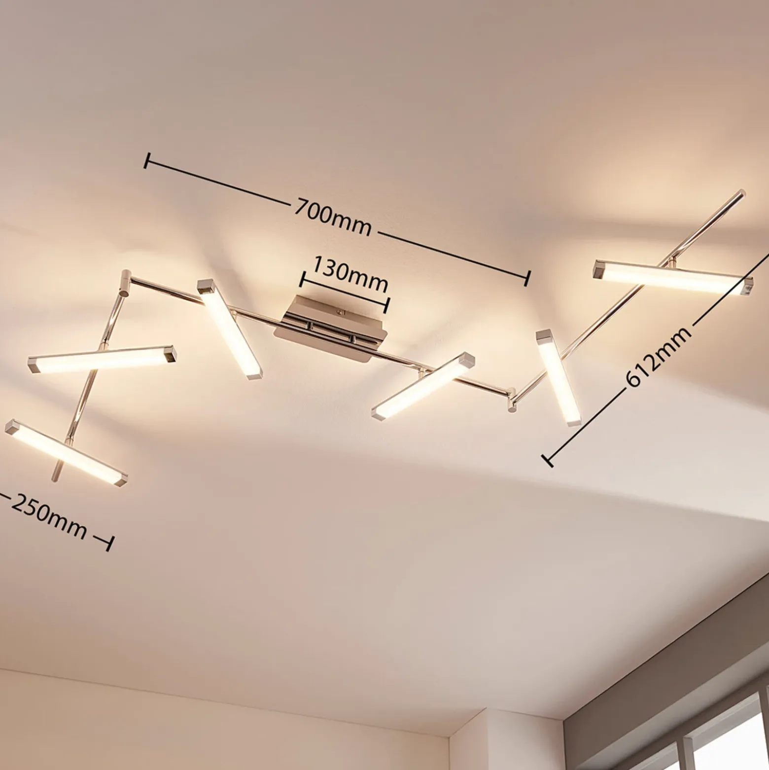 Lindby Plafón LED Pilou, 6 luces, atenuable, cromo