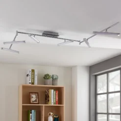 Lindby Plafón LED Pilou, 6 luces, atenuable, cromo