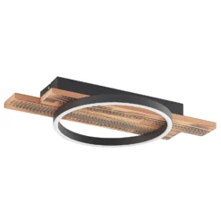 Lindby Plafón LED Sentoa, madera, 52,8 cm de largo, 3.000 K