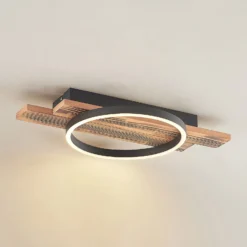 Lindby Plafón LED Sentoa, madera, 52,8 cm de largo, 3.000 K