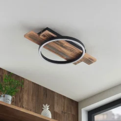 Lindby Plafón LED Sentoa, madera, 52,8 cm de largo, 3.000 K