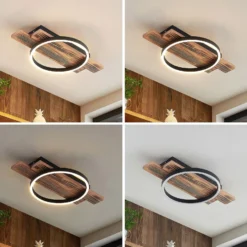 Lindby Plafón LED Sentoa, madera, 52,8 cm de largo, 3.000 K