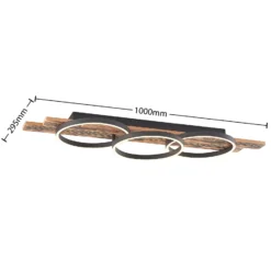 Lindby Plafón LED Sentoa, madera, 100 cm de largo, 3.000 K
