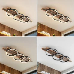 Lindby Plafón LED Sentoa, madera, 100 cm de largo, 3.000 K