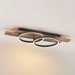 Lindby Plafón LED Sentoa, madera, 75 cm de largo, 3.000 K